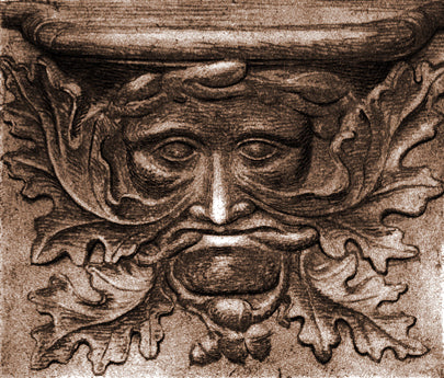 Etching of Vendome Green Man misericord