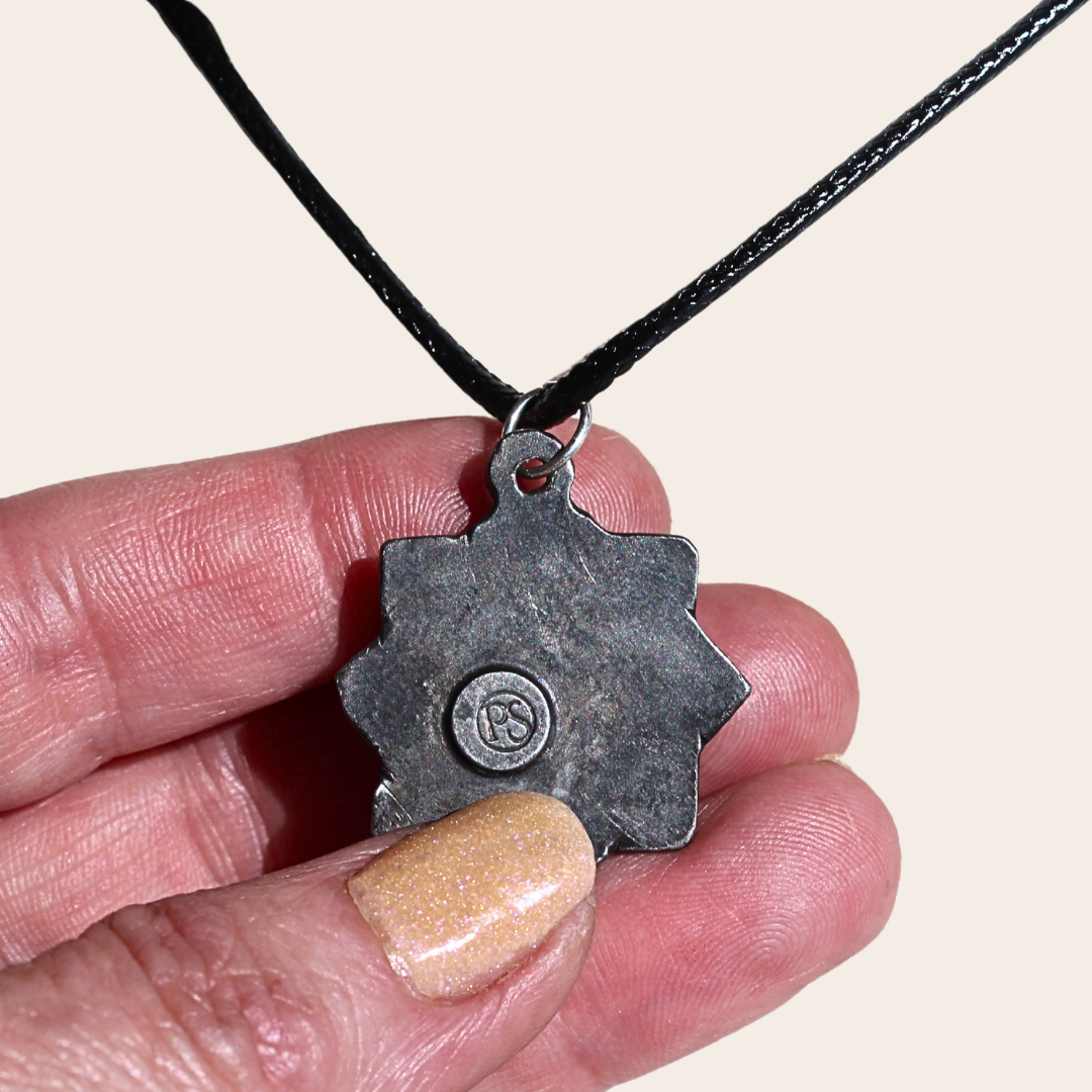 Engraved Octogram Pendant with Rose Quartz