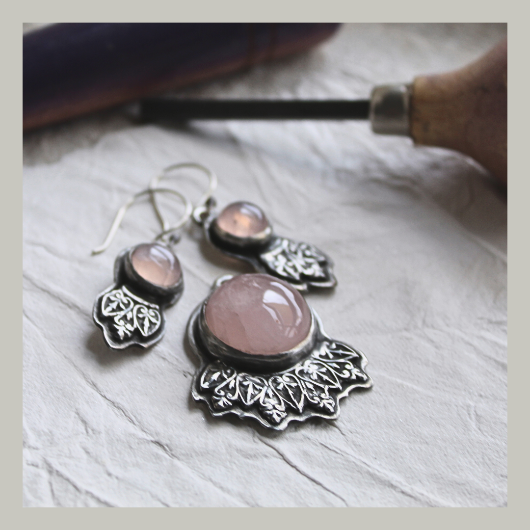 Rose Quartz Pendant with French Ironwork Bezel