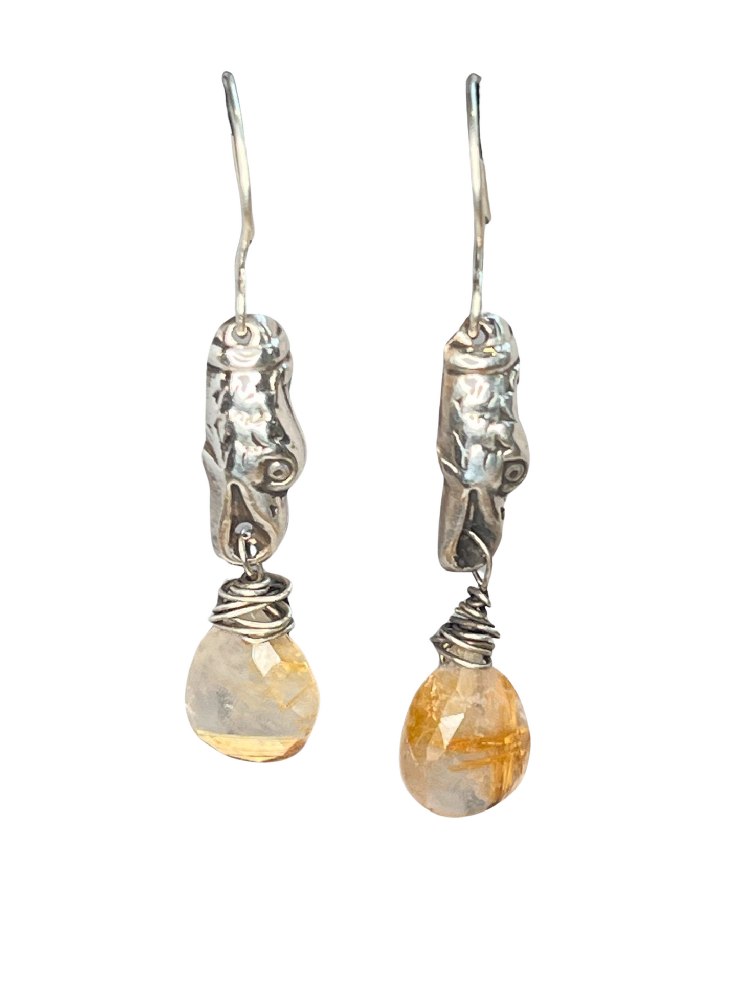 Victorian Silver Eagle and Rutilated Quartz Earrings