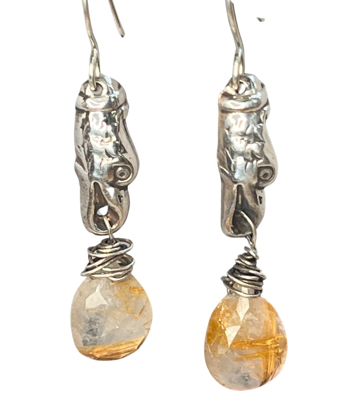 Victorian Silver Eagle and Rutilated Quartz Earrings