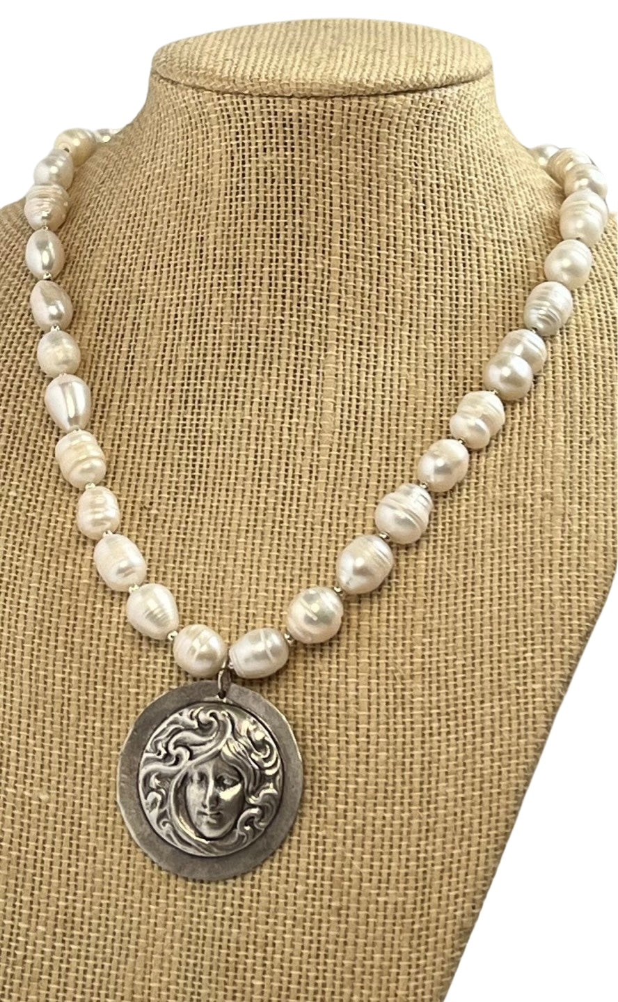 Sterling Silver "Irene" Medallion with Large Freshwater Pearls