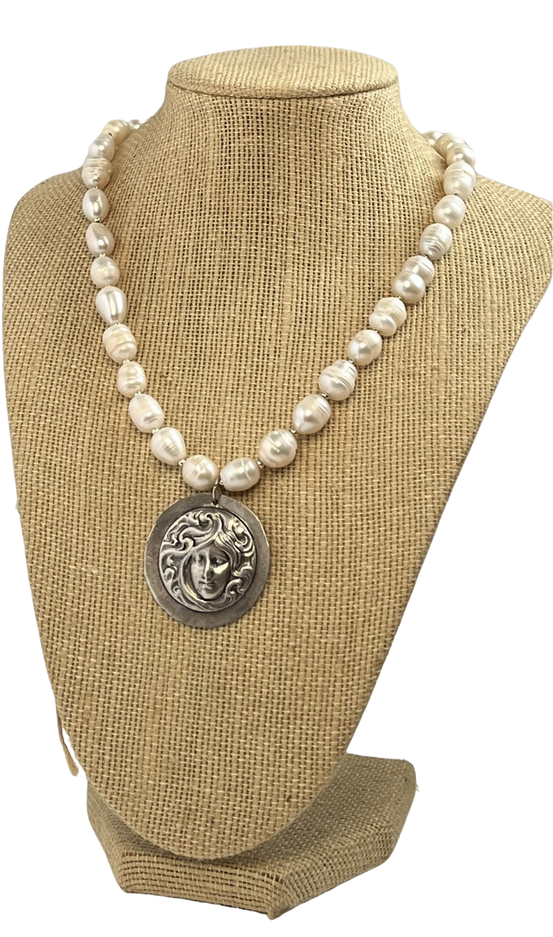Sterling Silver "Irene" Medallion with Large Freshwater Pearls