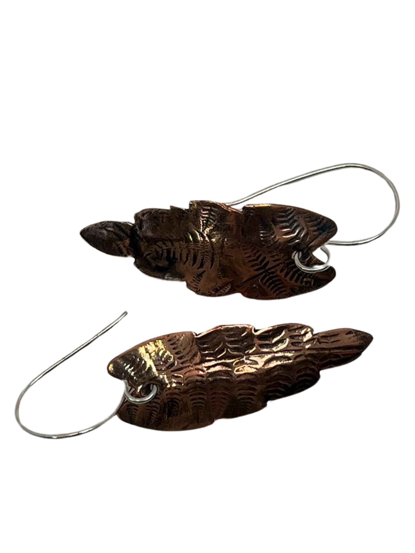 Fern Pattern Copper Leaf Drop Earrings
