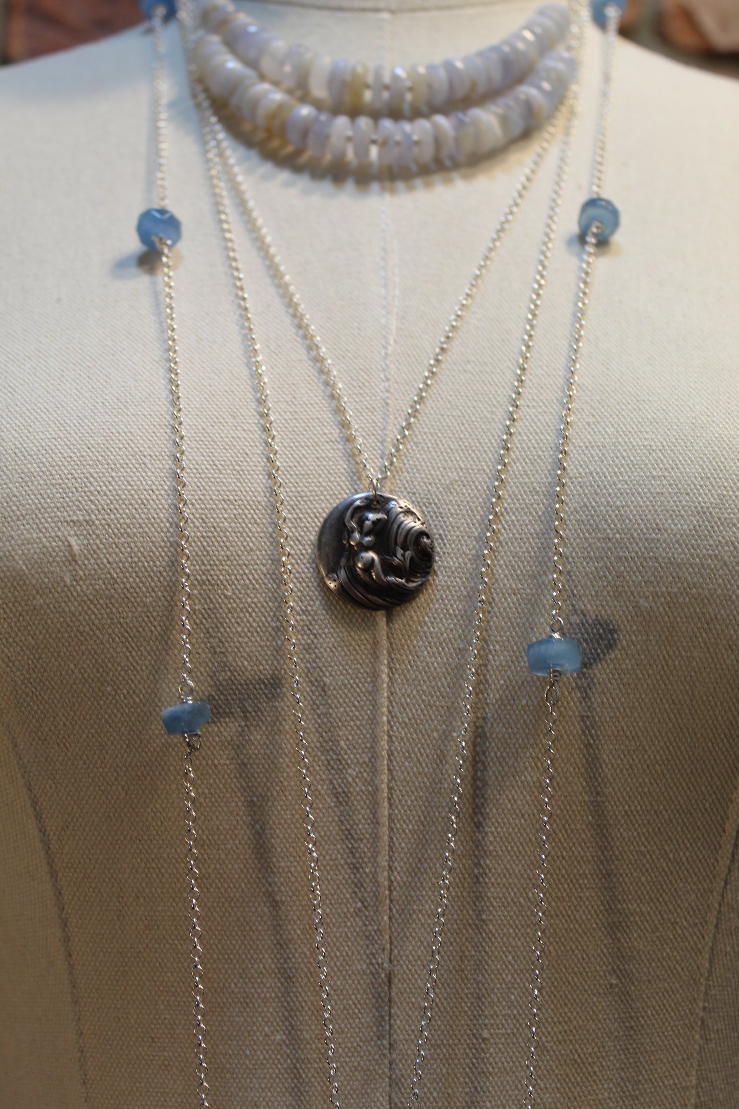 Silver Hand-Struck Mermaid Charm on Silver Rolo Chain