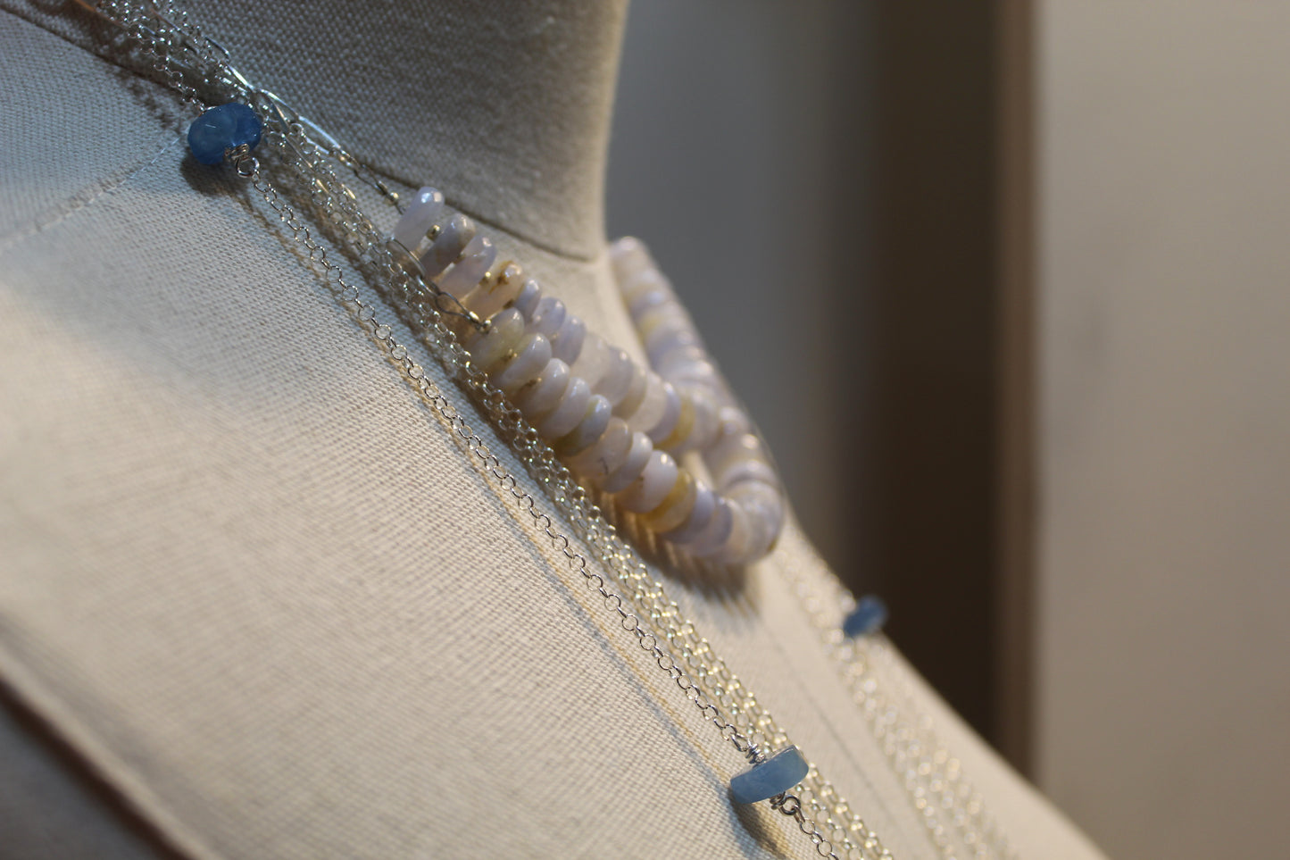 Double Strand Blue Lace Agate with Silver Paperclip Chain