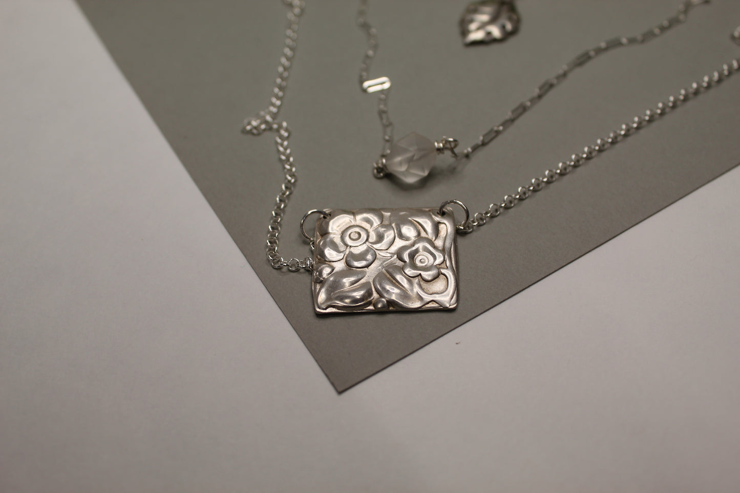 Hand Struck Silver Flower Box Pendant
