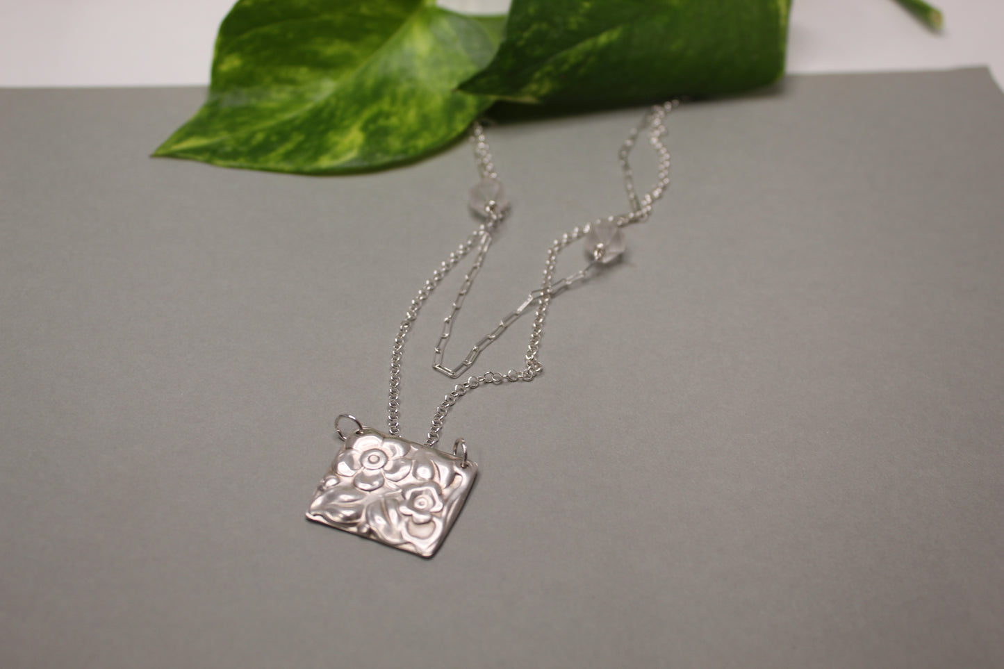 Hand Struck Silver Flower Box Pendant