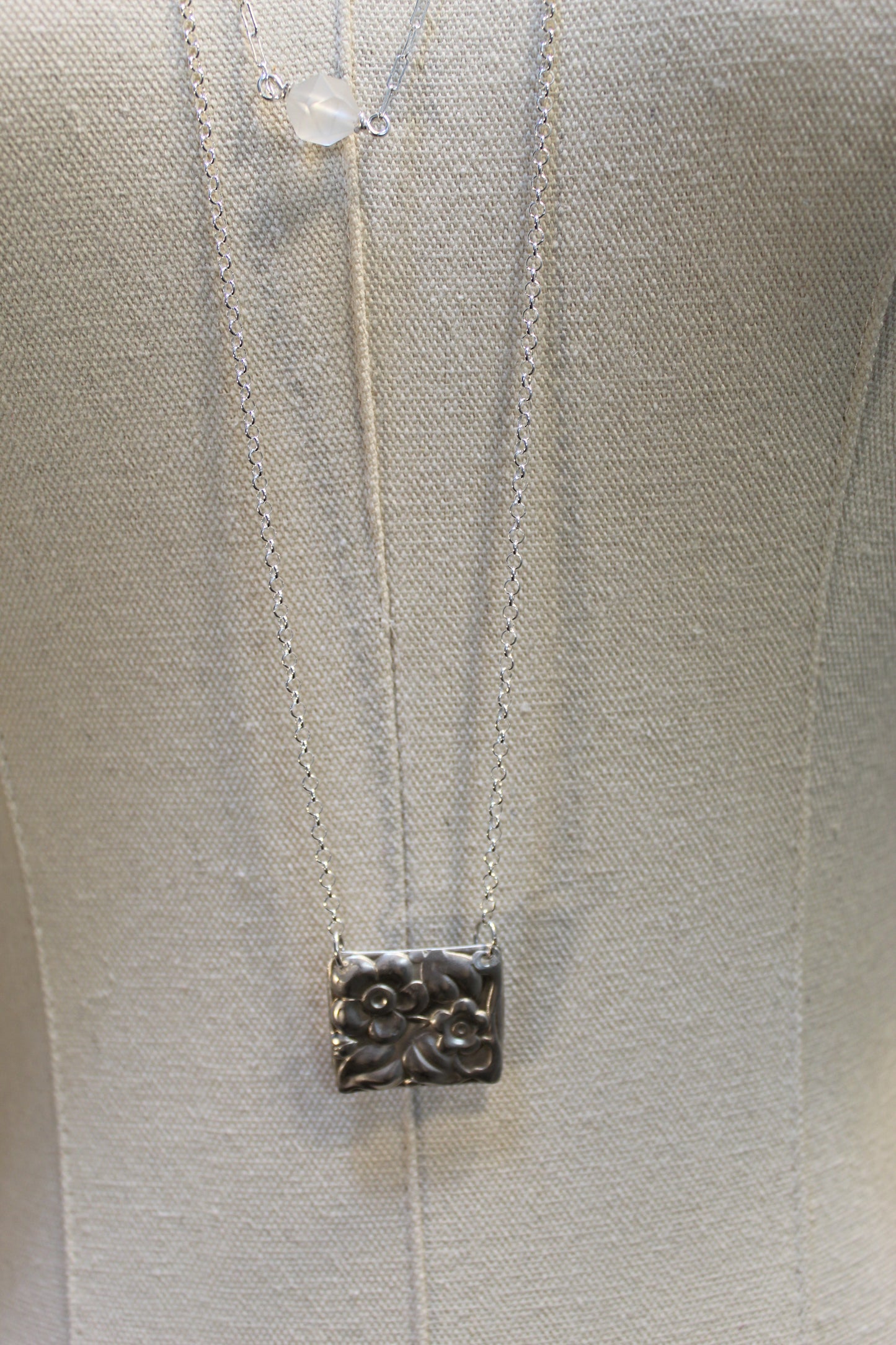 Hand Struck Silver Flower Box Pendant
