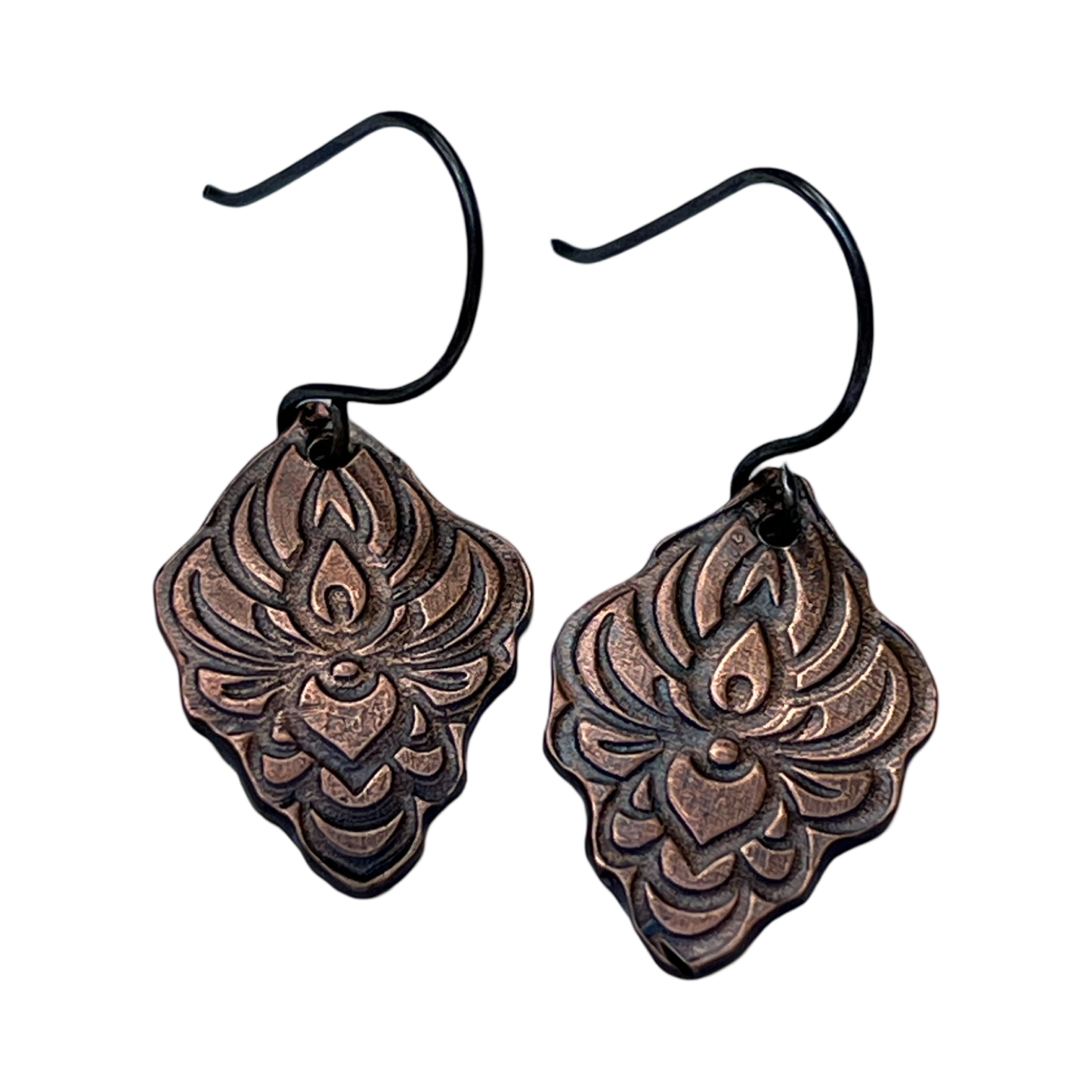 Copper Art Nouveau Boho Flower Earrings