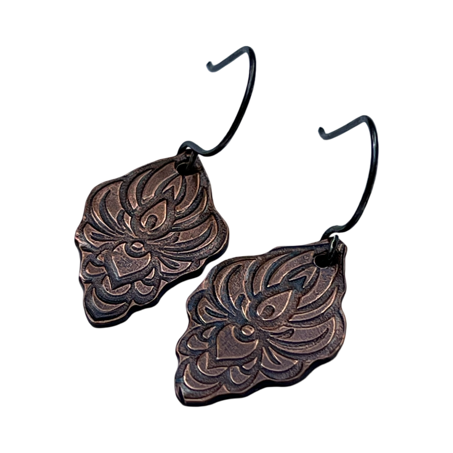 Copper Art Nouveau Boho Flower Earrings