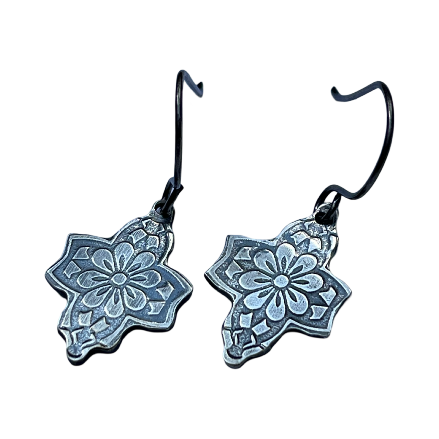 Silver Boho Flower Cross Earrings