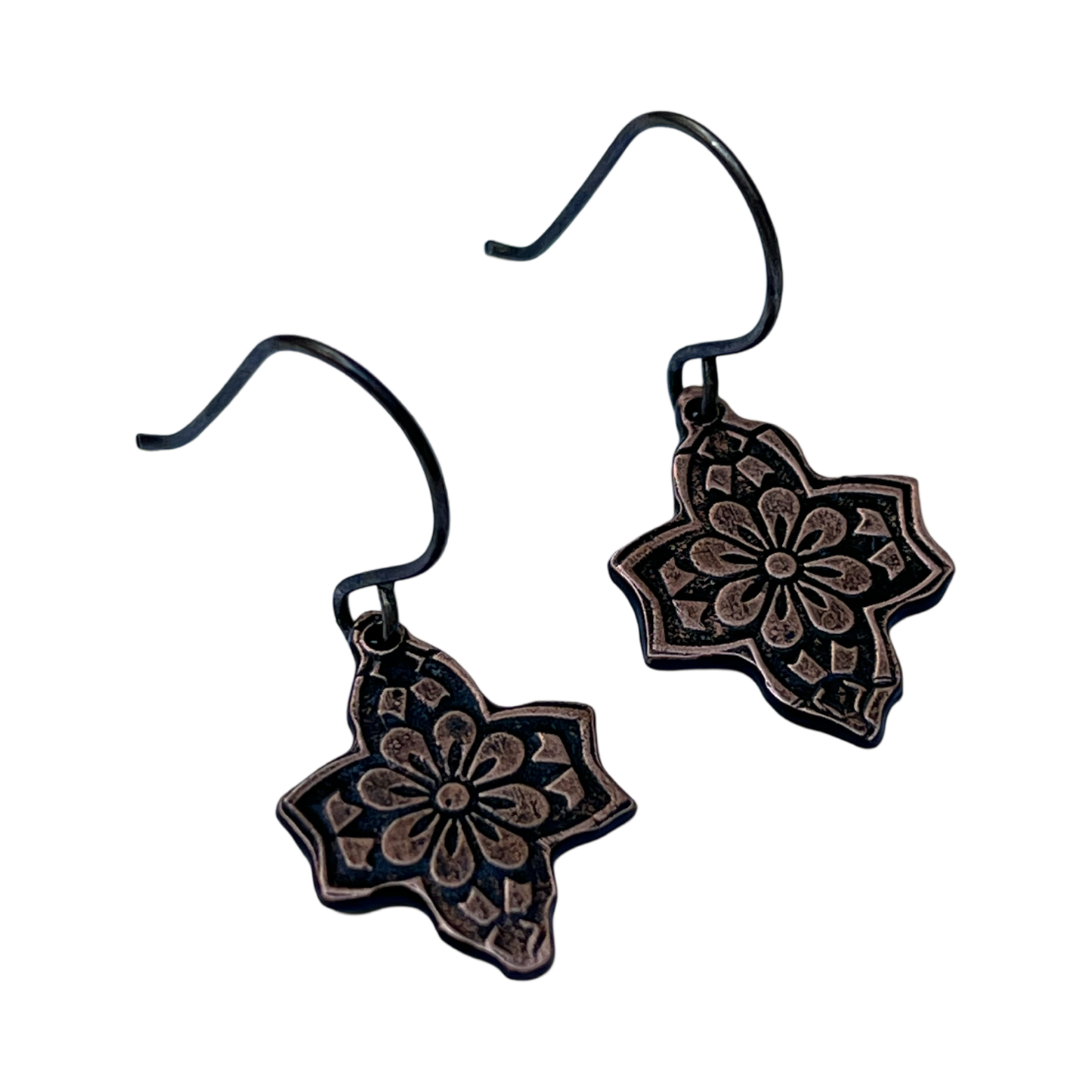 Copper Boho Flower Cross Earrings