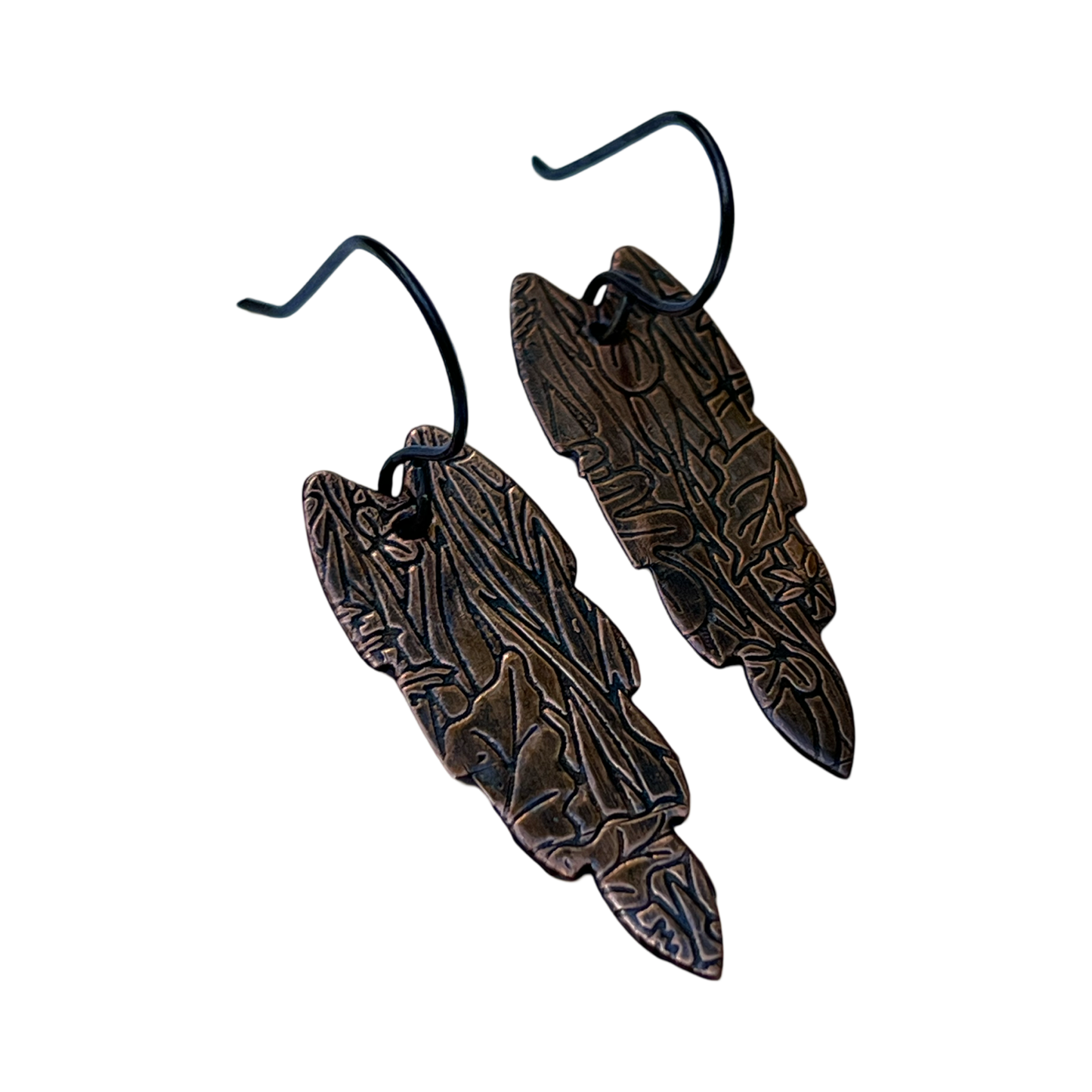 Long Copper Leaf Earrings