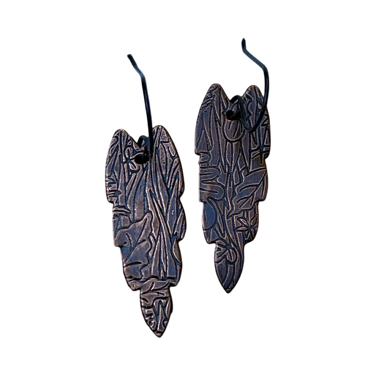 Long Copper Leaf Earrings