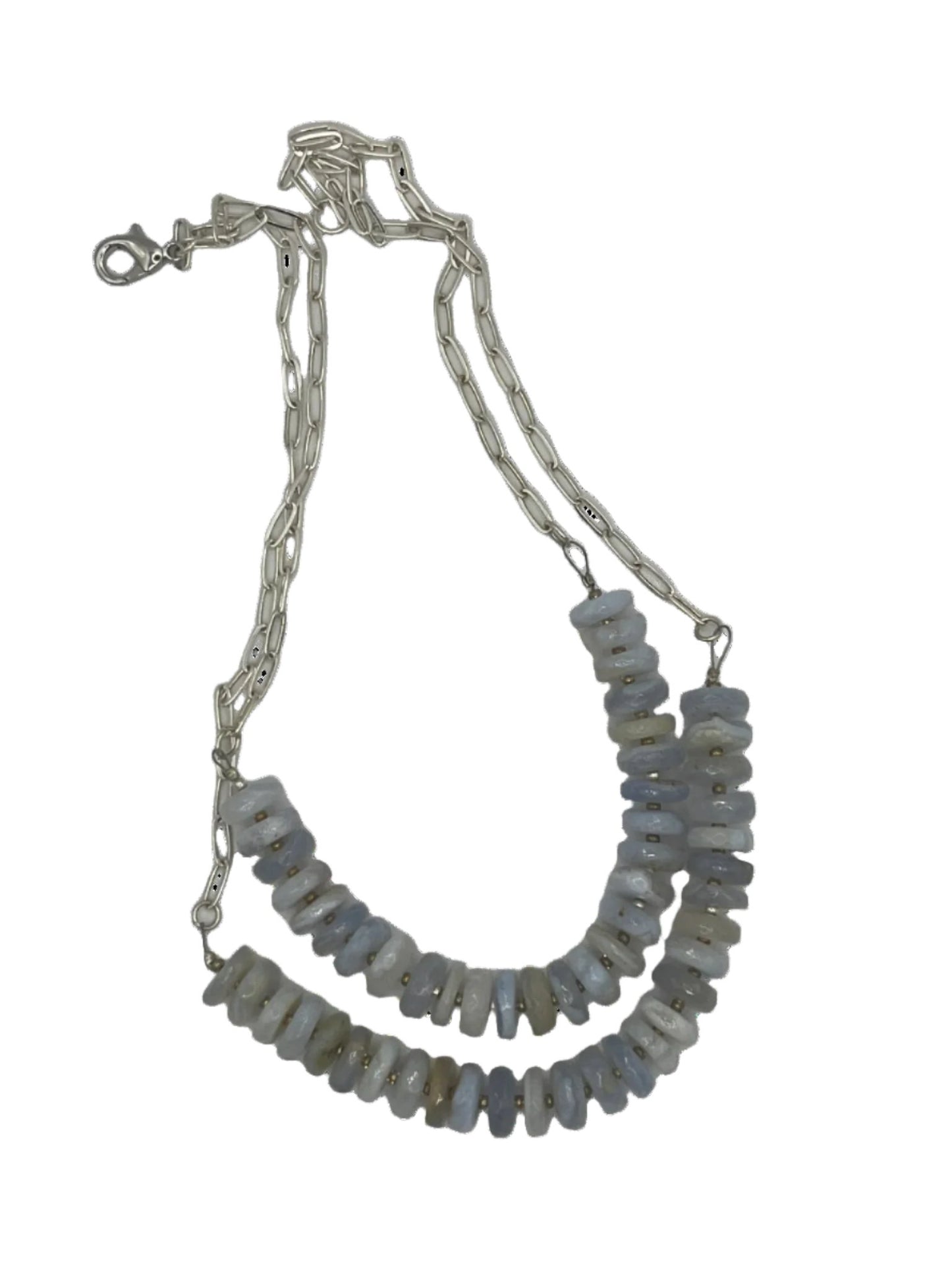 Double Strand Blue Lace Agate with Silver Paperclip Chain