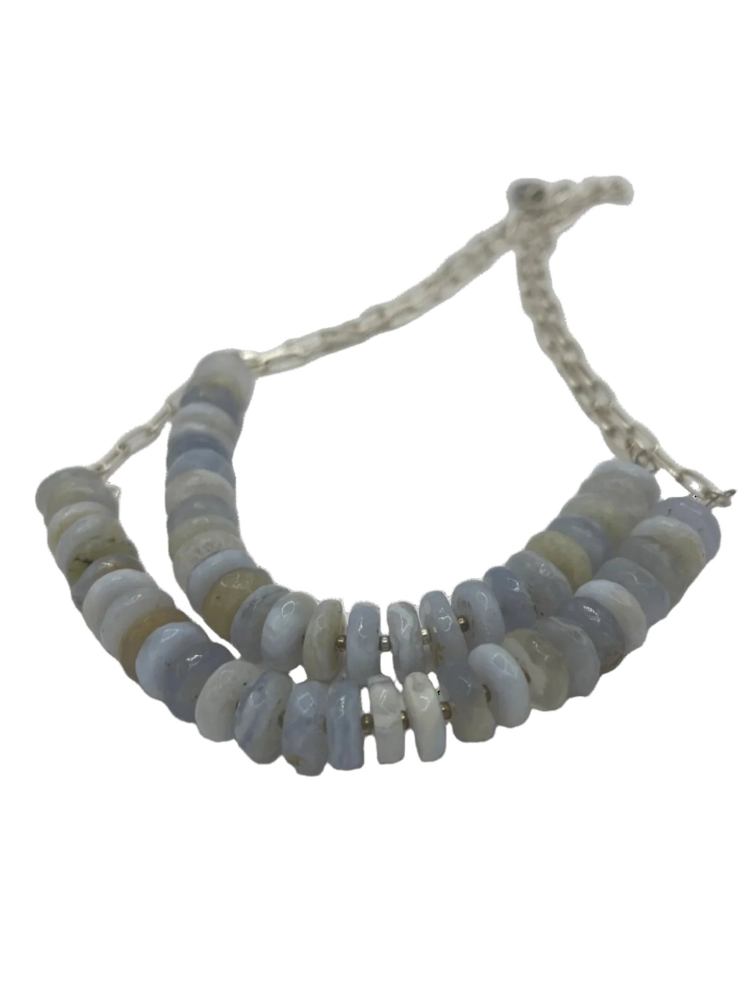 Double Strand Blue Lace Agate with Silver Paperclip Chain