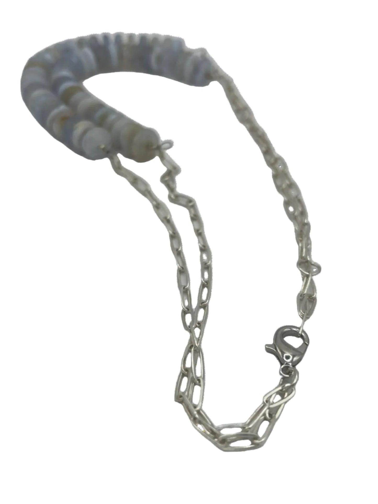 Double Strand Blue Lace Agate with Silver Paperclip Chain