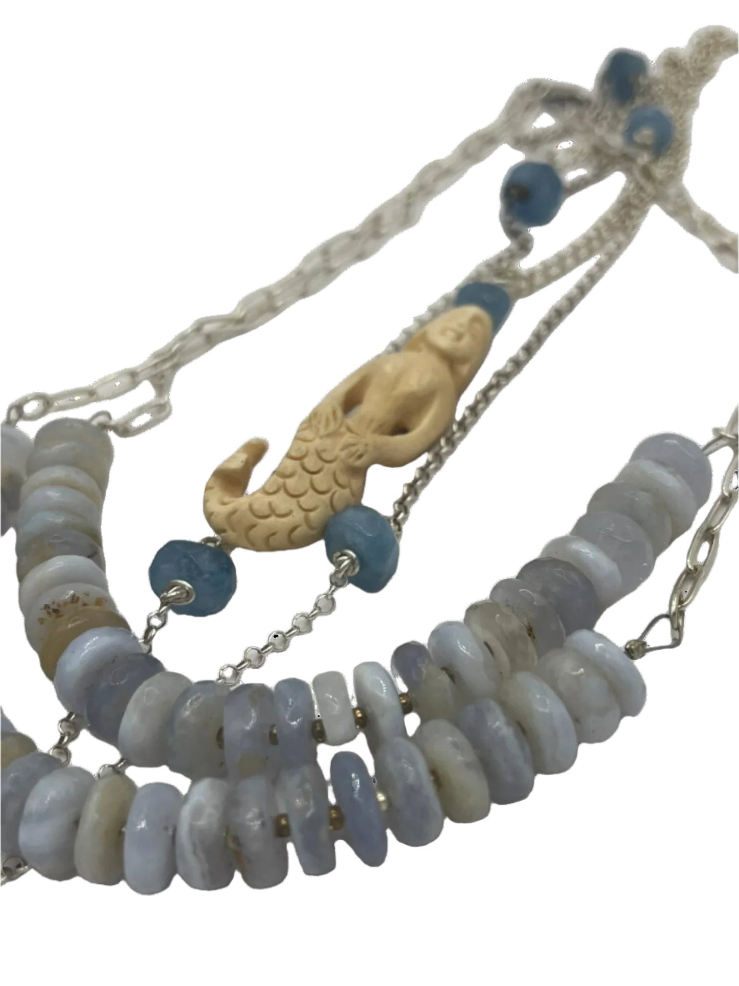 Double Strand Blue Lace Agate with Silver Paperclip Chain