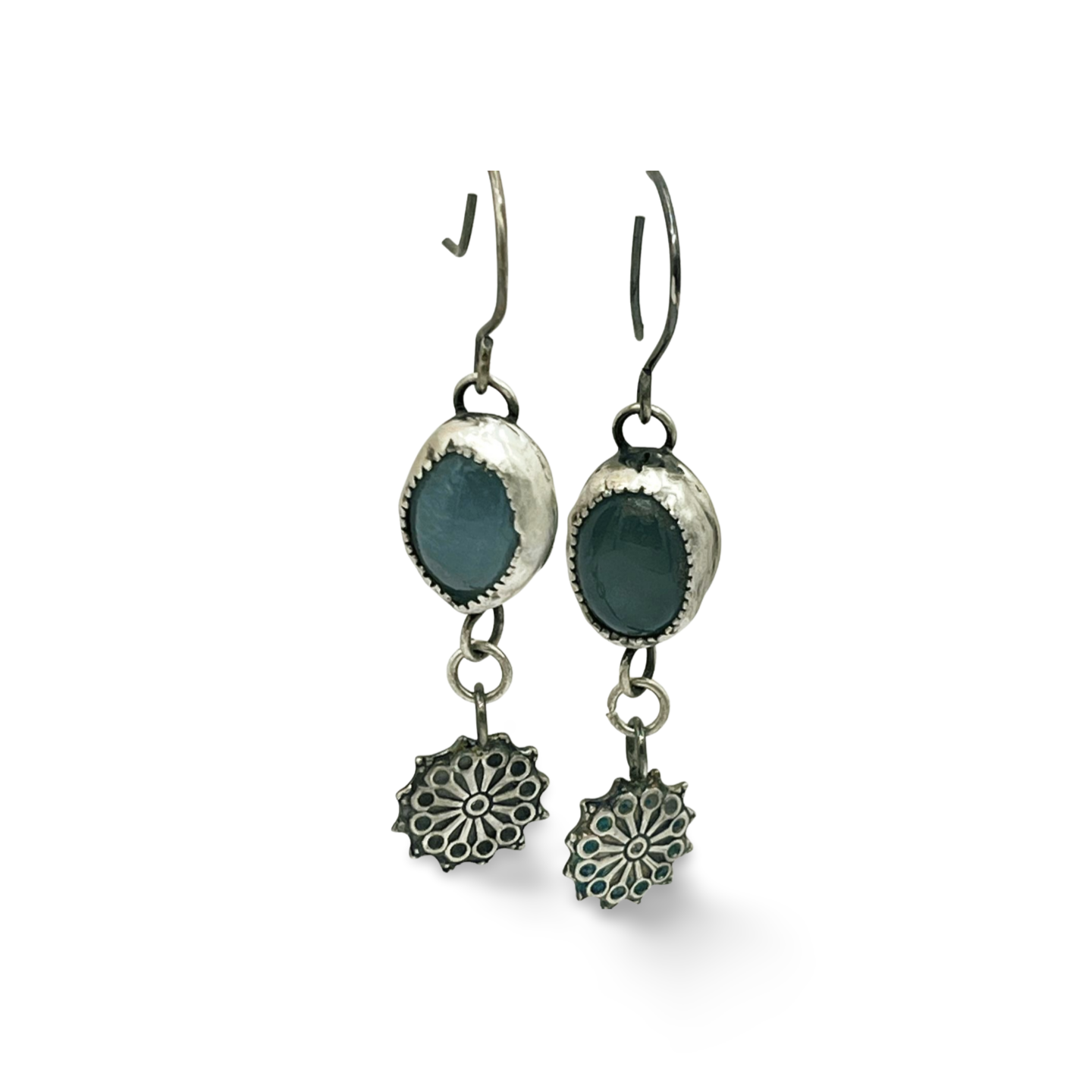 Silver Snowflake and Aquamarine Earrings