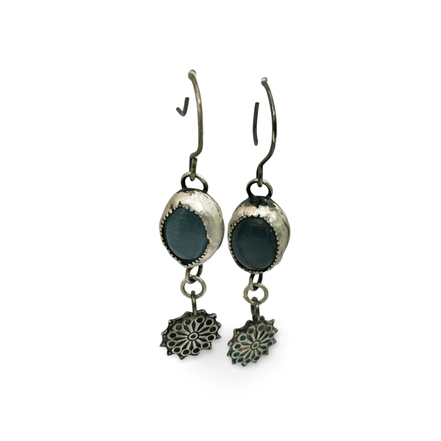 Silver Snowflake and Aquamarine Earrings