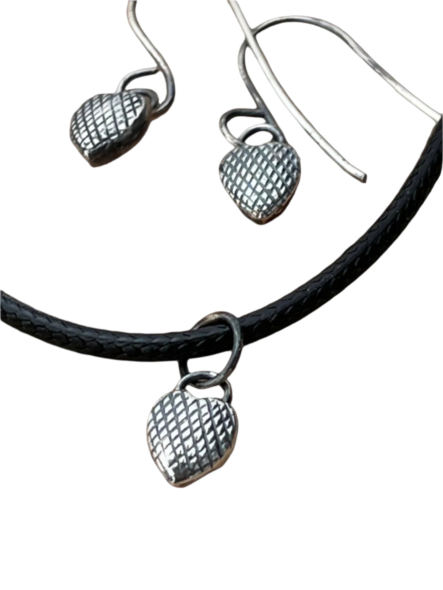 Sterling Silver Hatched Micro Heart Charm Earrings
