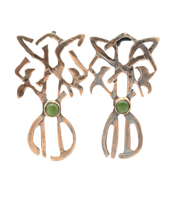 "New Celtic Knot" Pierced Copper and Nephrite Jade Earrings