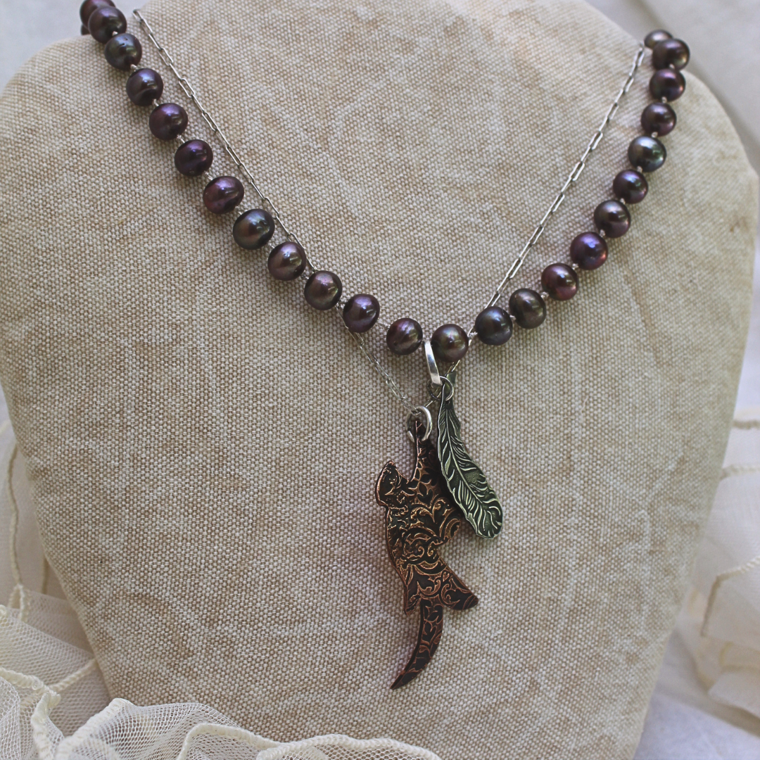 7mm Copper Aura Freshwater Pearl Anchor Necklace