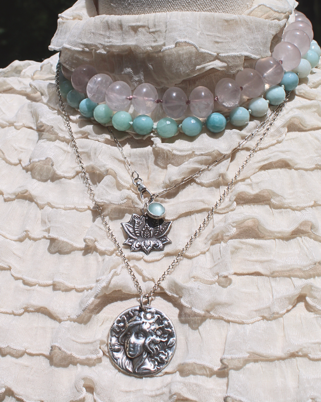 10mm x 15mm Rose Quartz Rondelle Anchor Necklace