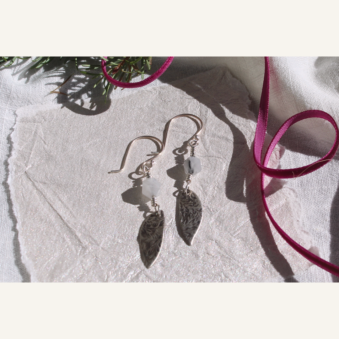 Silver Icicle Drops with Tourmalinated Quartz