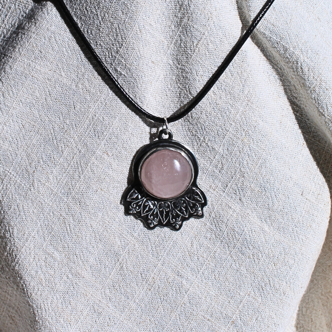 Rose Quartz Pendant with French Ironwork Bezel