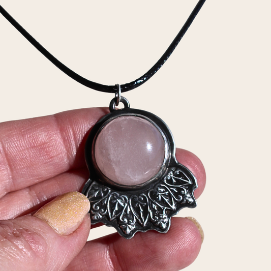 Rose Quartz Pendant with French Ironwork Bezel