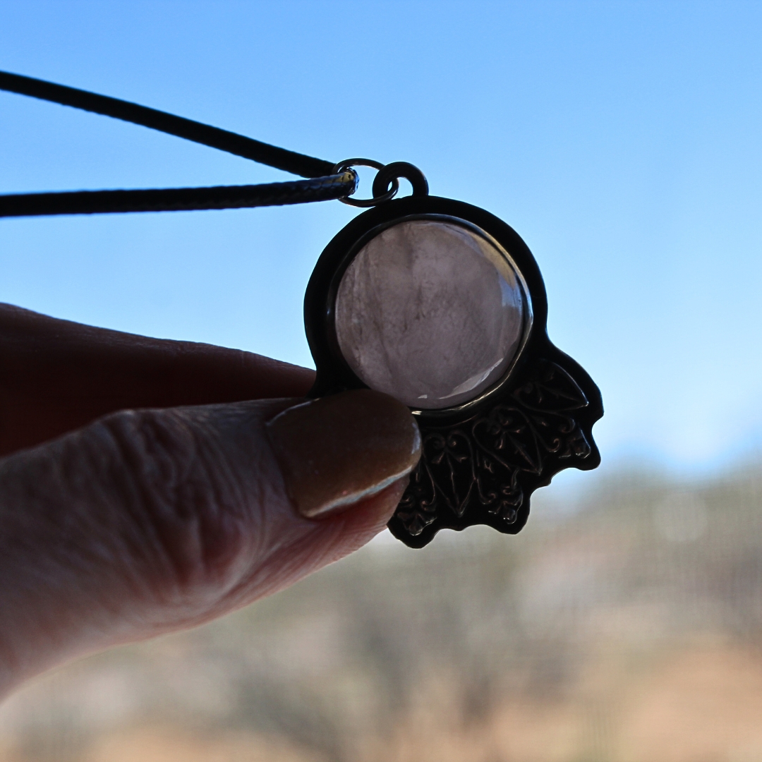 Rose Quartz Pendant with French Ironwork Bezel