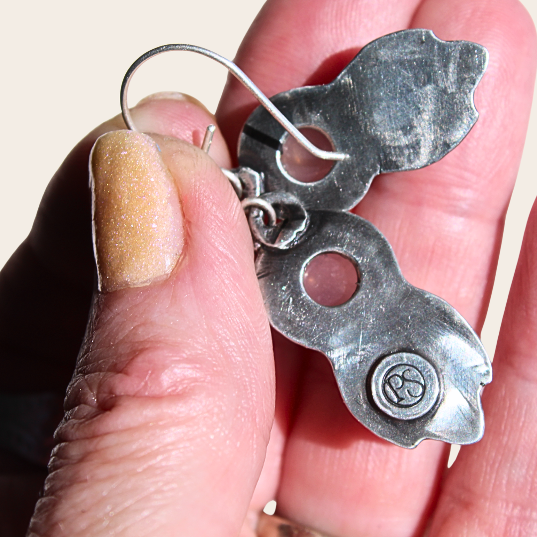 Rose Quartz Earrings with French Ironwork Bezel