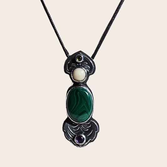 Devotion Talisman with Malachite, Amethyst, Yellow Opal, and Peridot