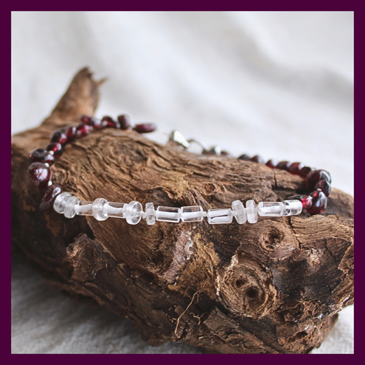 Garnet and Crystal Quartz "ICE OUT" Morse Code Bracelet