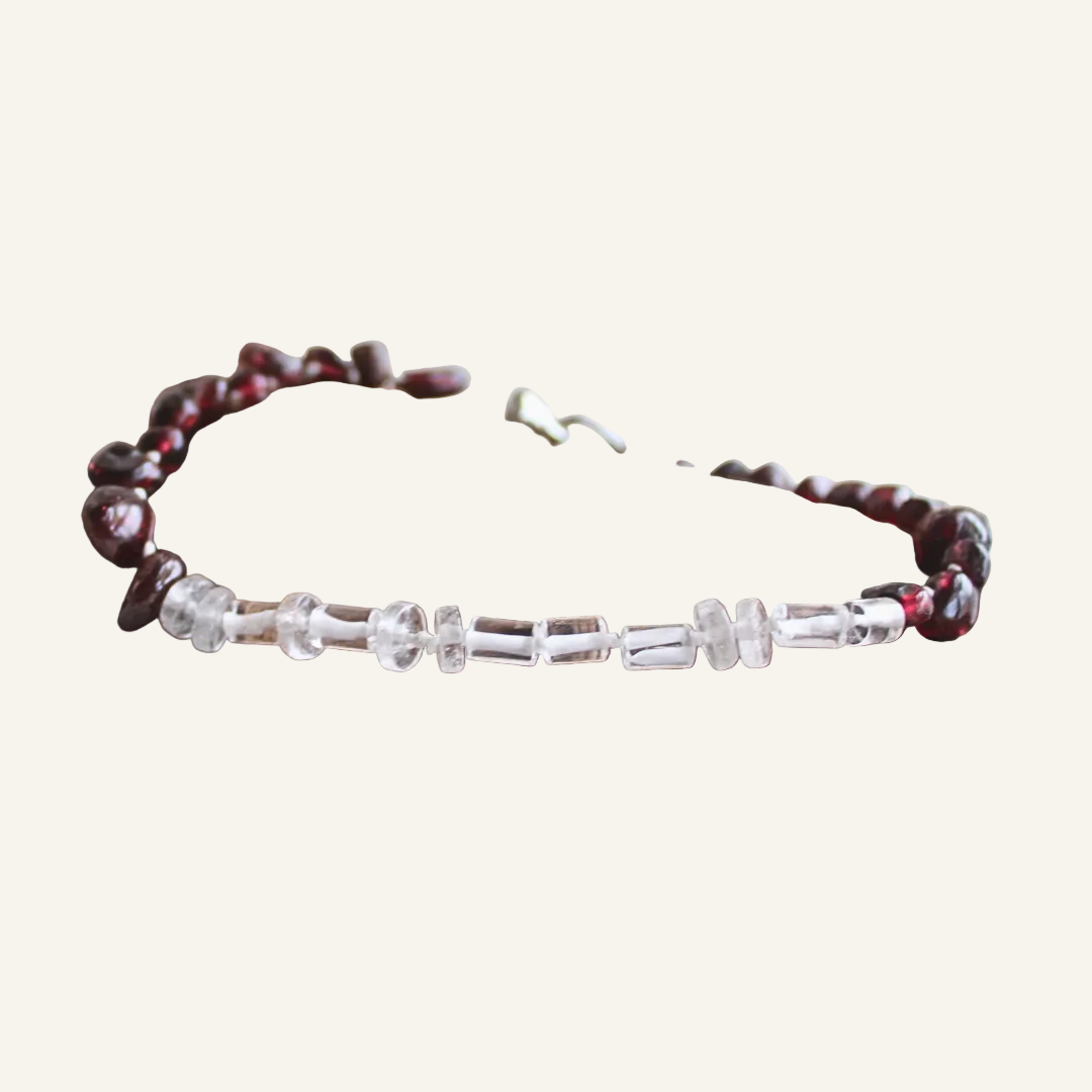 Garnet and Crystal Quartz "ICE OUT" Morse Code Bracelet