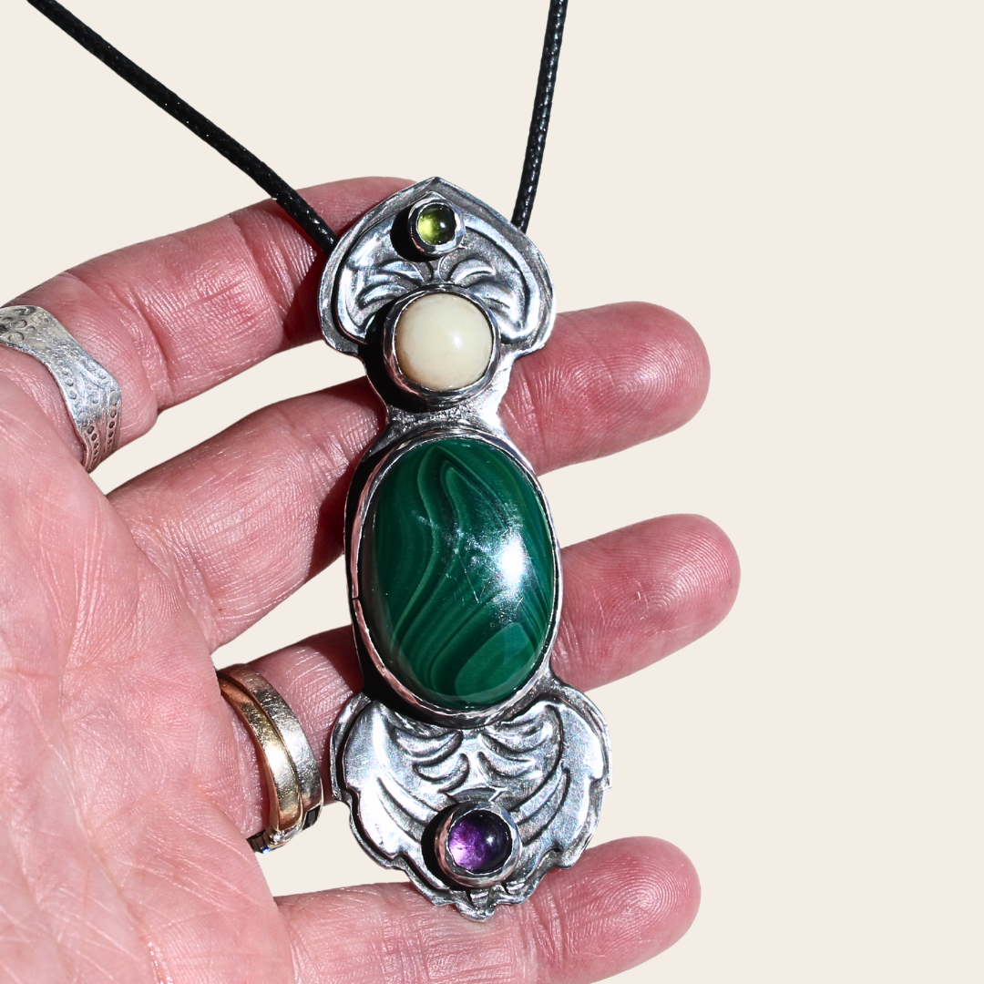 Devotion Talisman with Malachite, Amethyst, Yellow Opal, and Peridot