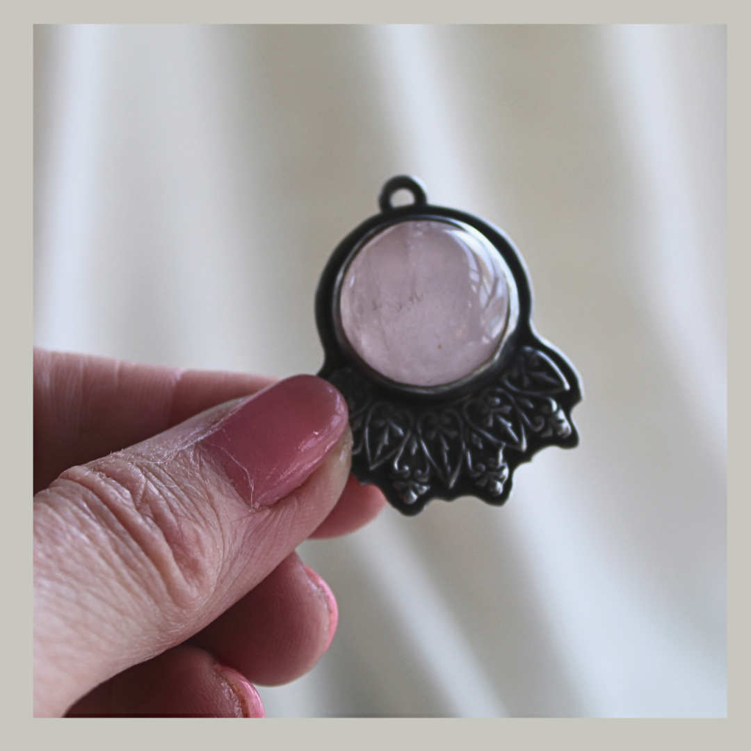 Rose Quartz Pendant with French Ironwork Bezel