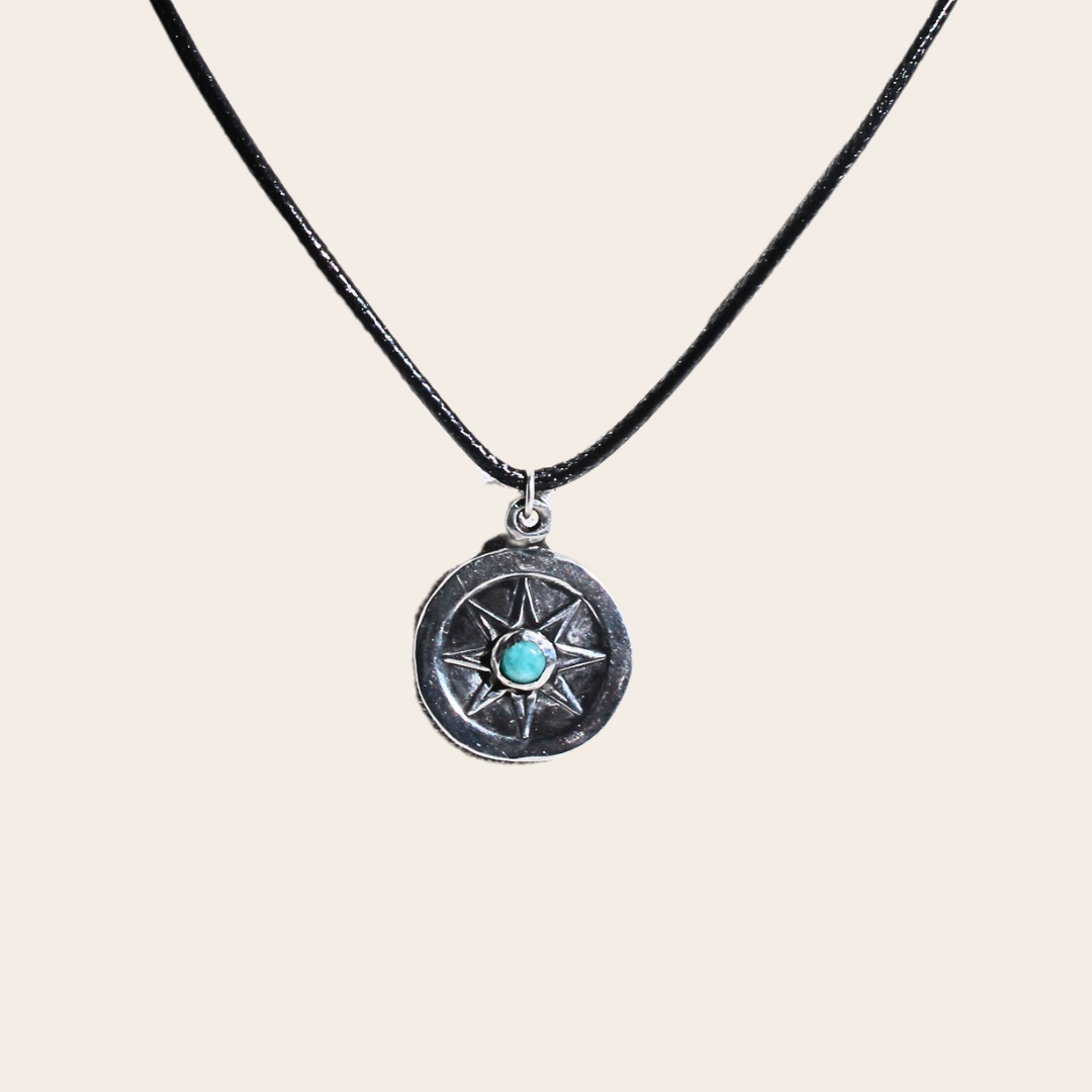 Small Compass Rose Pendant with Amazonite