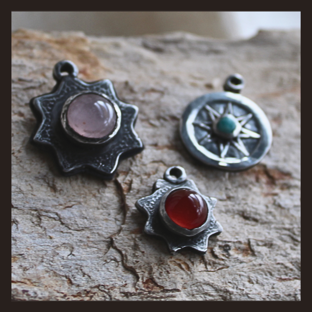 Small Compass Rose Pendant with Amazonite