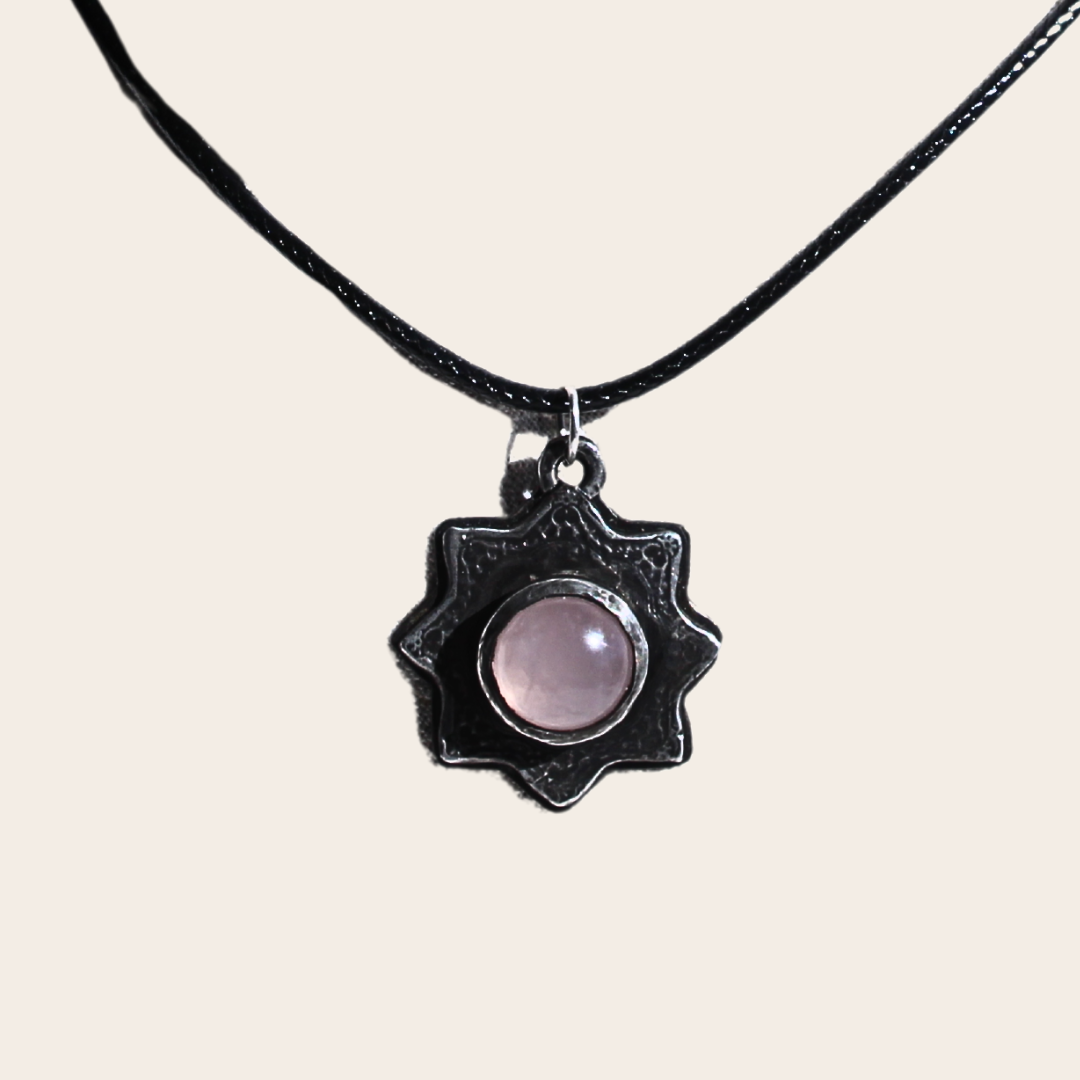 Engraved Octogram Pendant with Rose Quartz