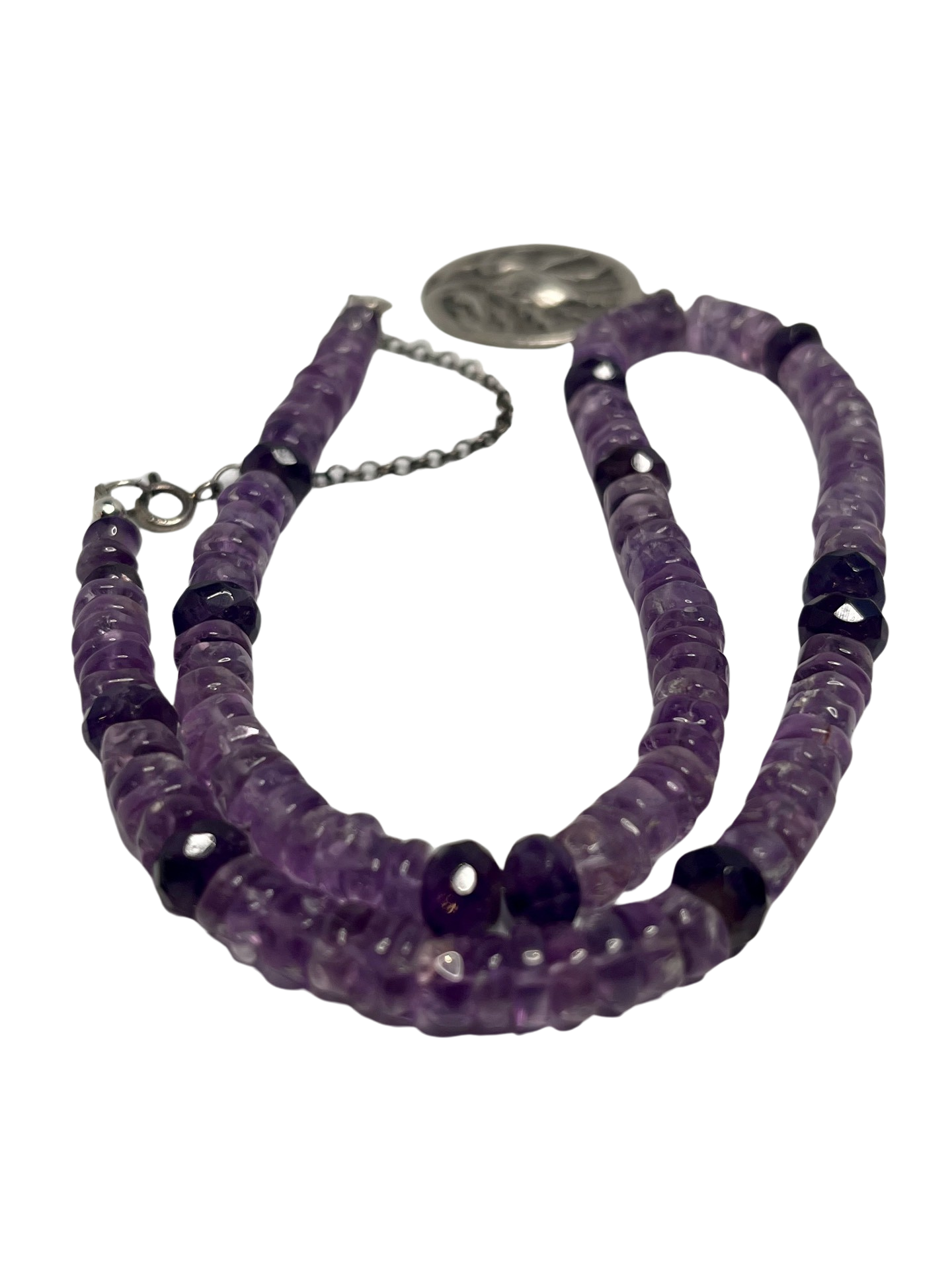 Sterling Silver Thistle Medallion and Amethyst Necklace