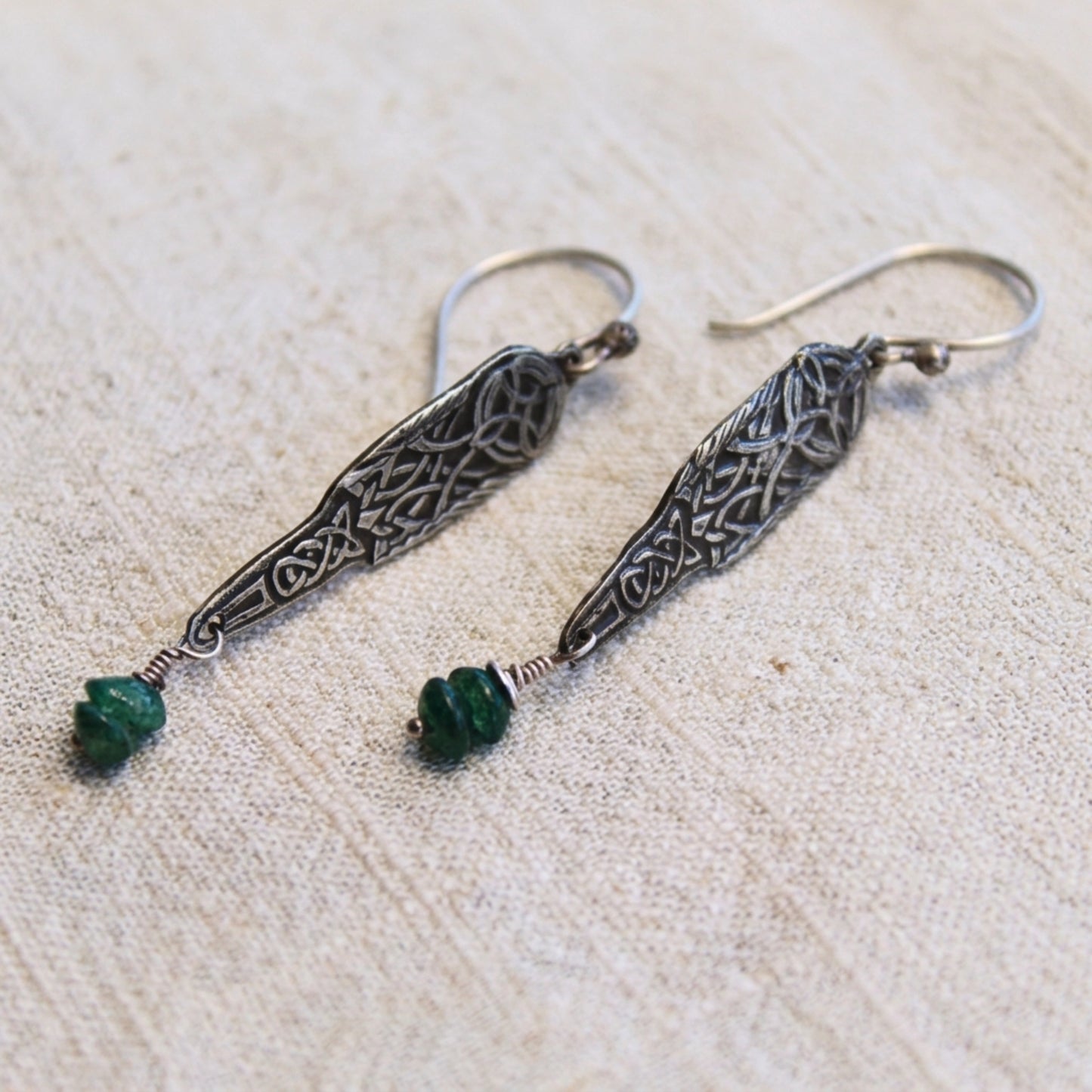 Silver and Emerald Celtic Earrings