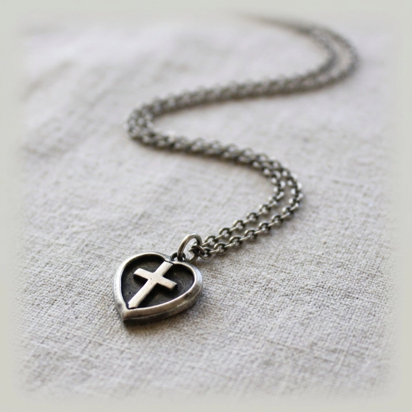 Solid Silver Cross Heart Charm