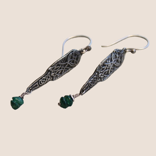 Silver and Emerald Celtic Earrings
