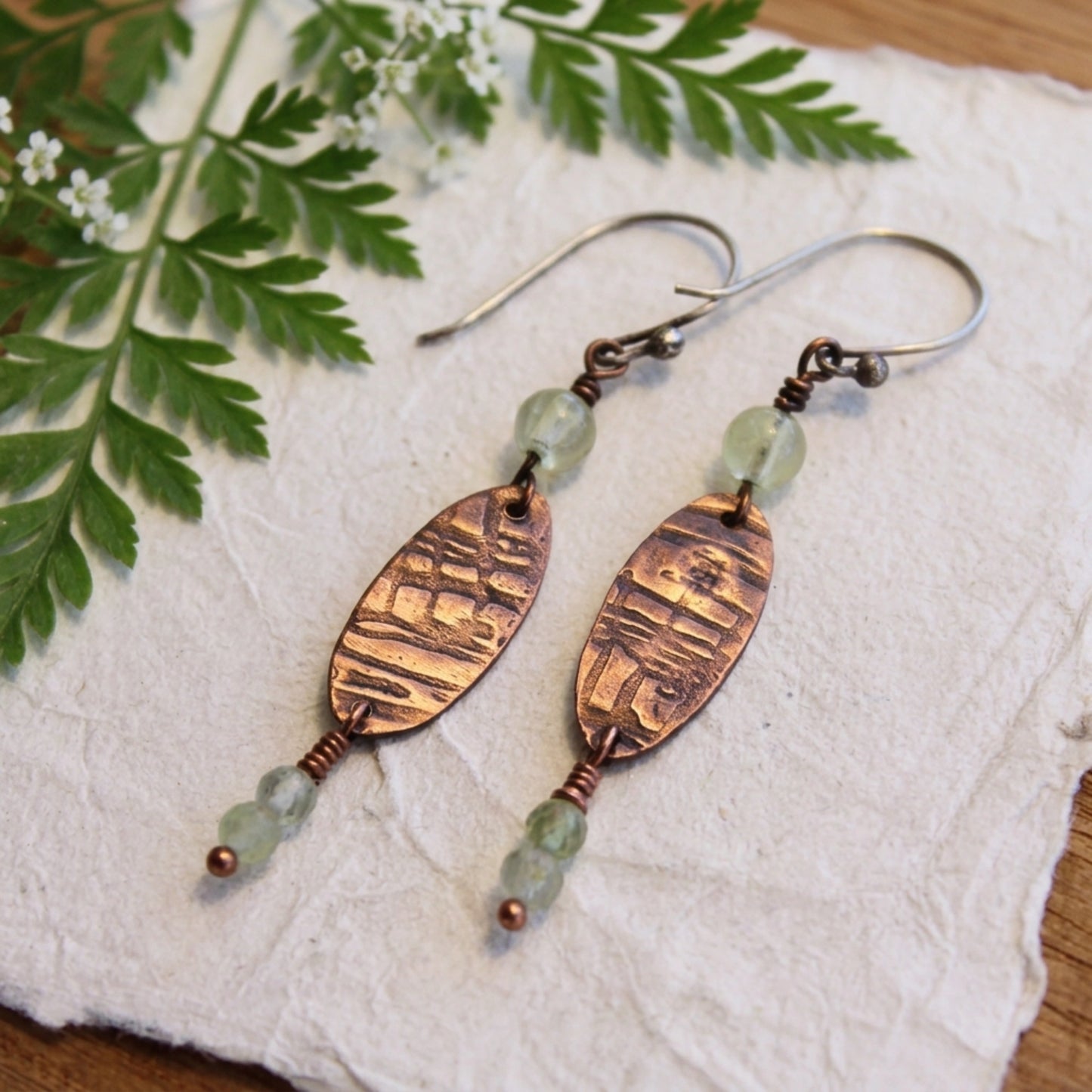 Copper and Prehnite Tree of Life Earrings