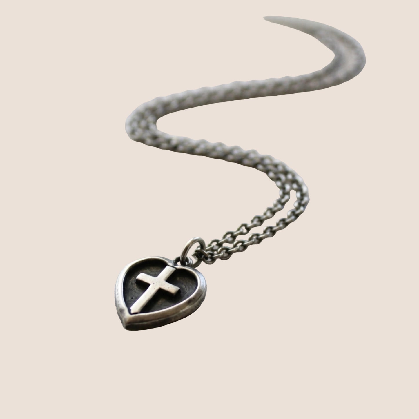 Solid Silver Cross Heart Charm