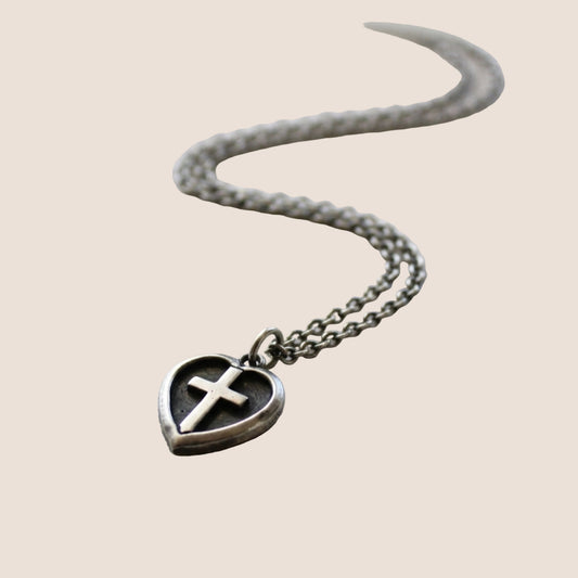 Solid Silver Cross Heart Charm