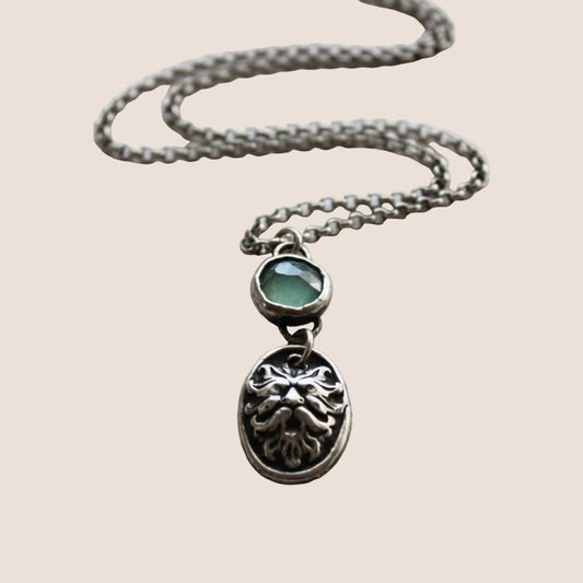 Small Silver Greenman and Peruvian Chalcedony Charm